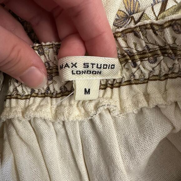 Max Studio London Floral Border Print Midi Skirt Cream Beige Blue Boho Style M - Picture 2 of 8